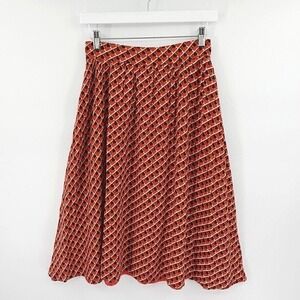 Comme Toi Skirt Womens Small‎ Orange Geometric Print Fit & Flare Retro Mod Boho